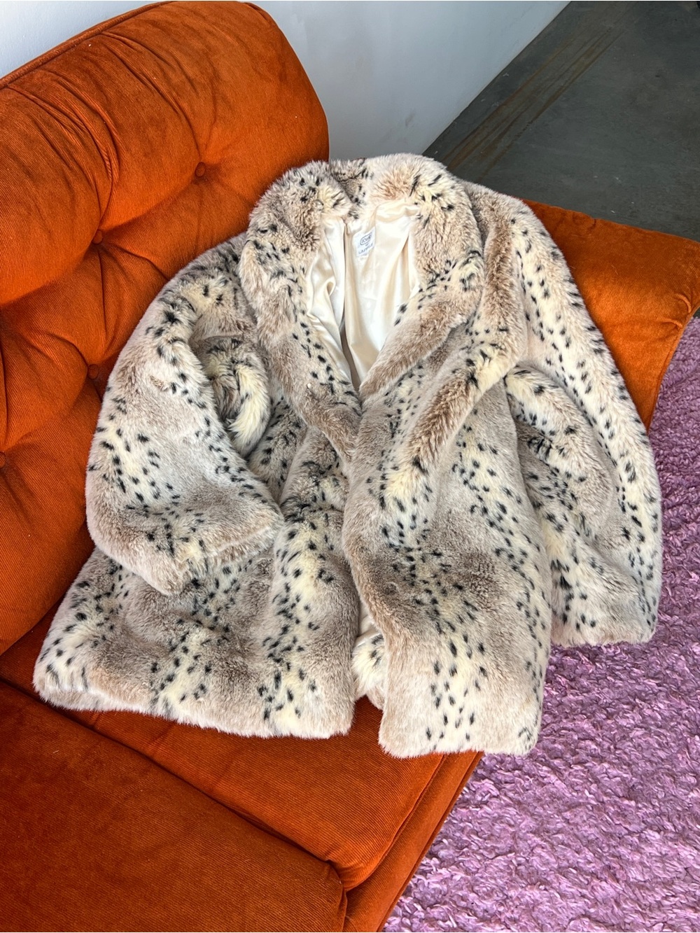 Faux Fur Spot-Print Coat - Cream - Picture 2 of 13